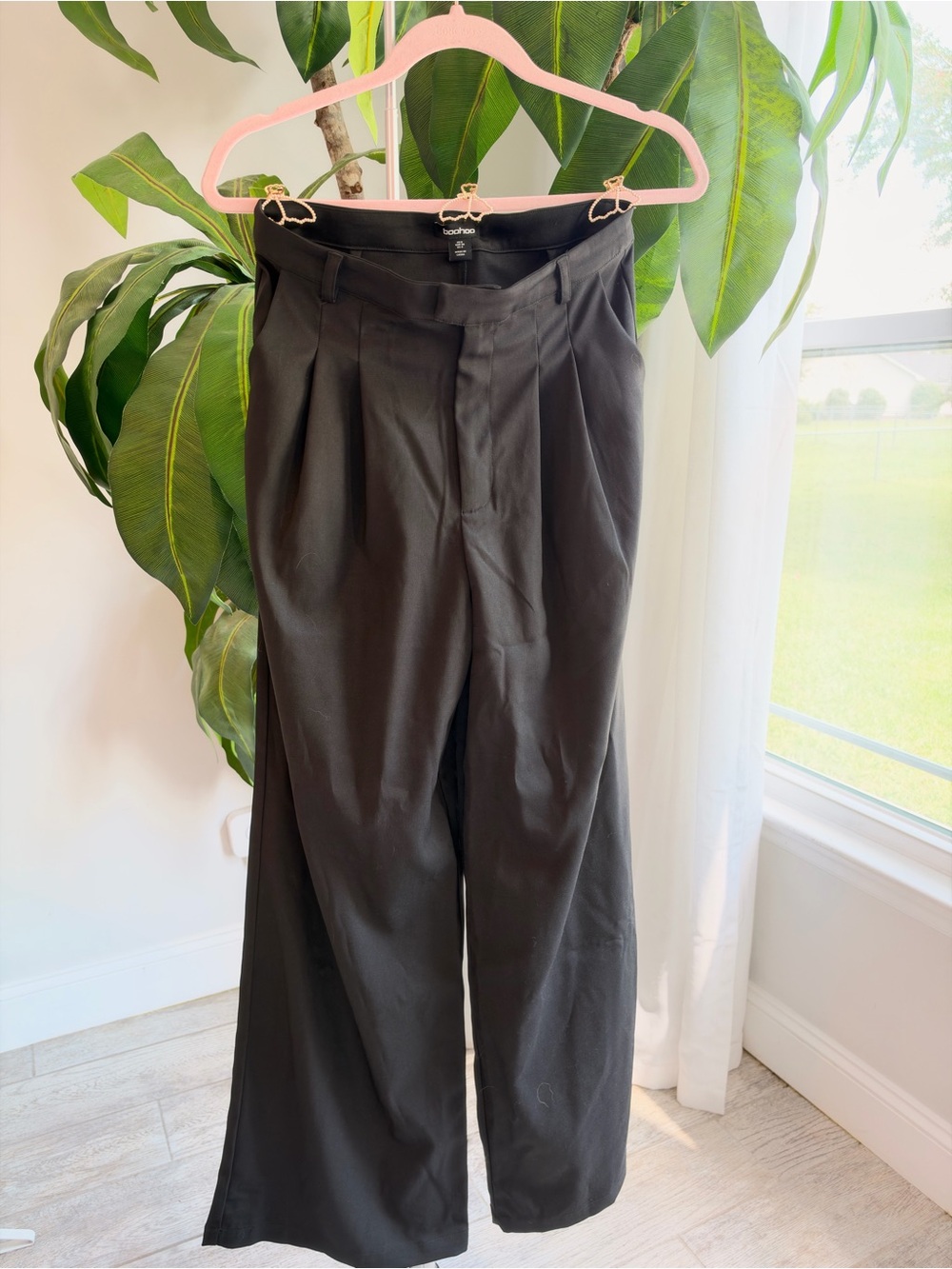Boohoo Black Pleated Wide-Leg Men’s Trousers